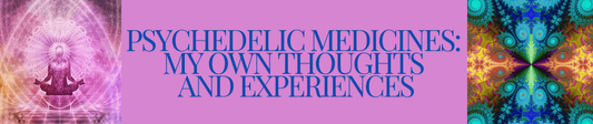 A blog image banner with title text and pictures of psychedelic medicines.