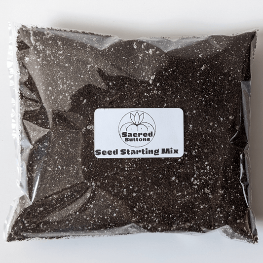 A bag of Sacred Buttons seed starting mix.